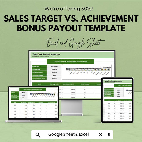 Sales Target vs Achievement Bonus Payout Template | Sales Performance Tracker | Incentive Calculator | Commission Template