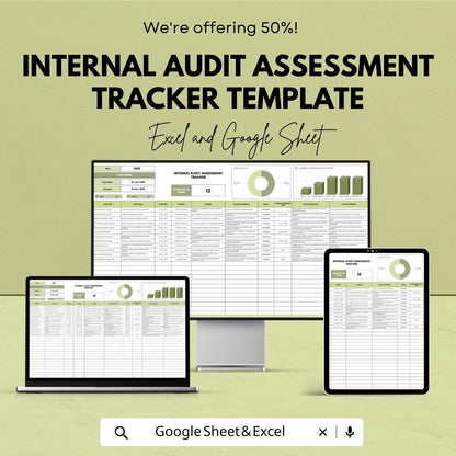 Internal Audit Assessment Tracker Template, Audit Log Spreadsheet, Compliance Audit Tracker, Risk Assessment Tool, Excel Google Sheets