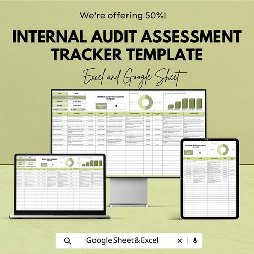 Internal Audit Assessment Tracker Template, Audit Log Spreadsheet, Compliance Audit Tracker, Risk Assessment Tool, Excel Google Sheets