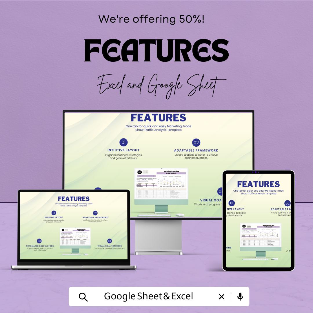 Marketing Trade Show Traffic Analysis Template | Excel and Google Sheets | Booth Foot Traffic Tracker | Lead & Interaction Analysis