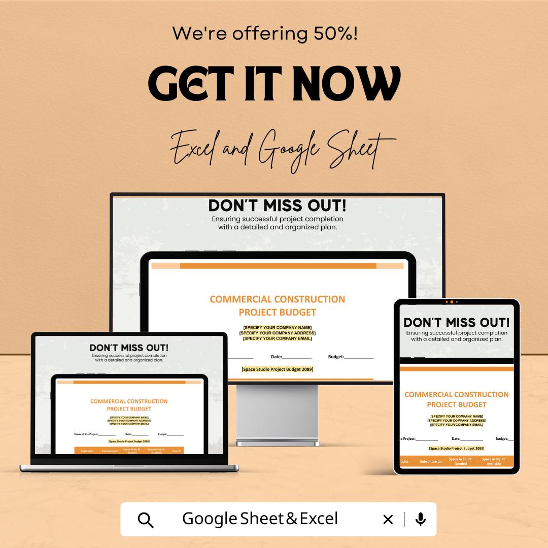 Commercial Construction Project Budget Template | Contractor Estimate Tracker | Building Cost Planner | Project Sheet