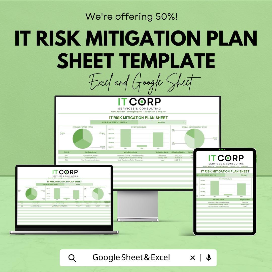 IT Risk Mitigation Plan Sheet Template |  IT Risk Action Plan | Business Risk Mitigation Spreadsheet