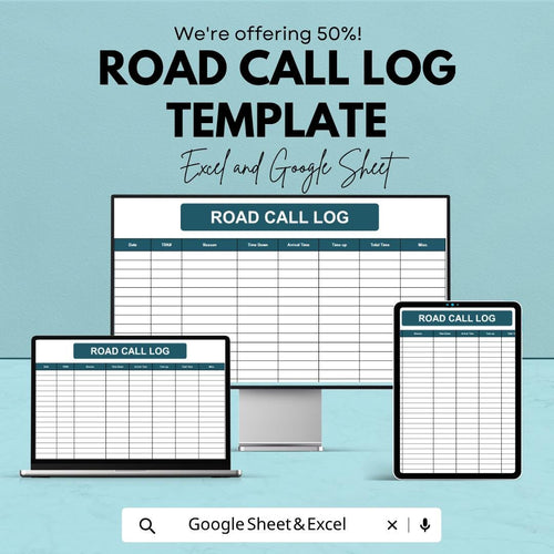 Road Call Log Template | Fleet Maintenance Tracker | Vehicle Downtime Log | Excel & Google Sheets | Dispatch and Service Record Spreadsheet