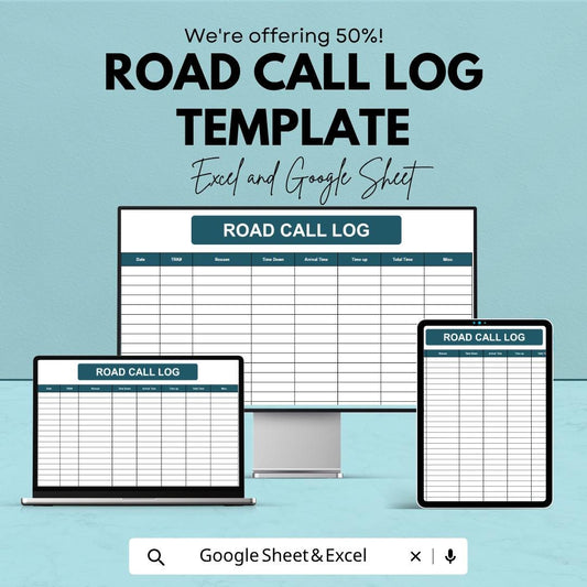 Road Call Log Template | Fleet Maintenance Tracker | Vehicle Downtime Log | Excel & Google Sheets | Dispatch and Service Record Spreadsheet
