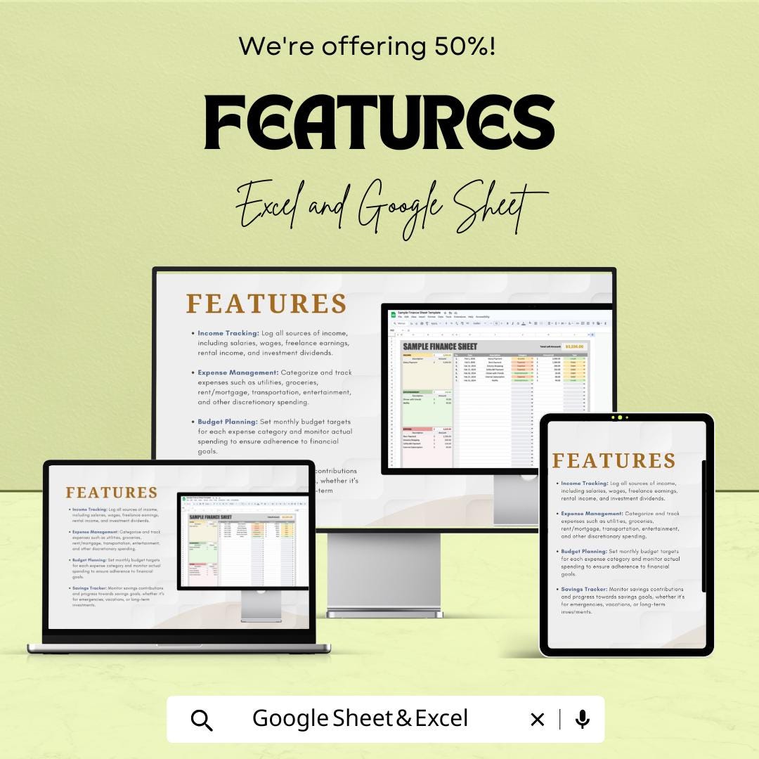 Sample Finance Sheet | Budget and Expense Tracker | Income and Spending Sheet for Personal & Business | Excel and Google Sheets |