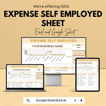 Expense Self Employed Sheet | Business Expense Tracker | Excel & Google Sheets | Self-Employed Financial Management Template