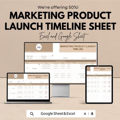 Marketing Product Launch Timeline Sheet | Excel and Google Sheet Template for Product Launch Plan | Project Timeline & Task Management