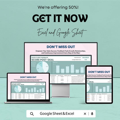 Sales Client Feedback Score Post-Deal Template | Excel & Google Sheets | Sales Performance Tracker | Client Satisfaction Analysis