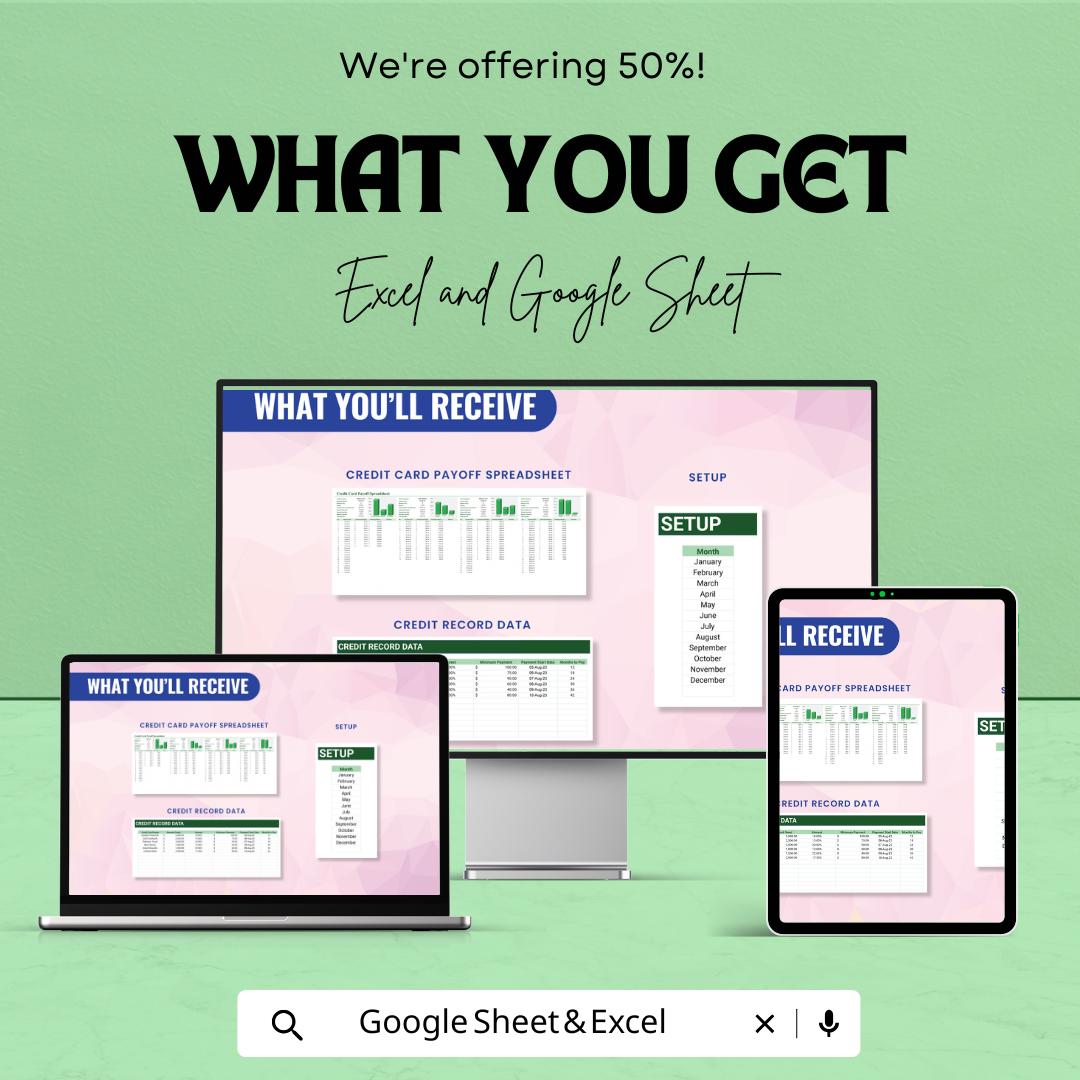 Credit Card Payoff Spreadsheet Template | Excel & Google Sheets Debt Tracker | Credit Card Debt Payoff Planner