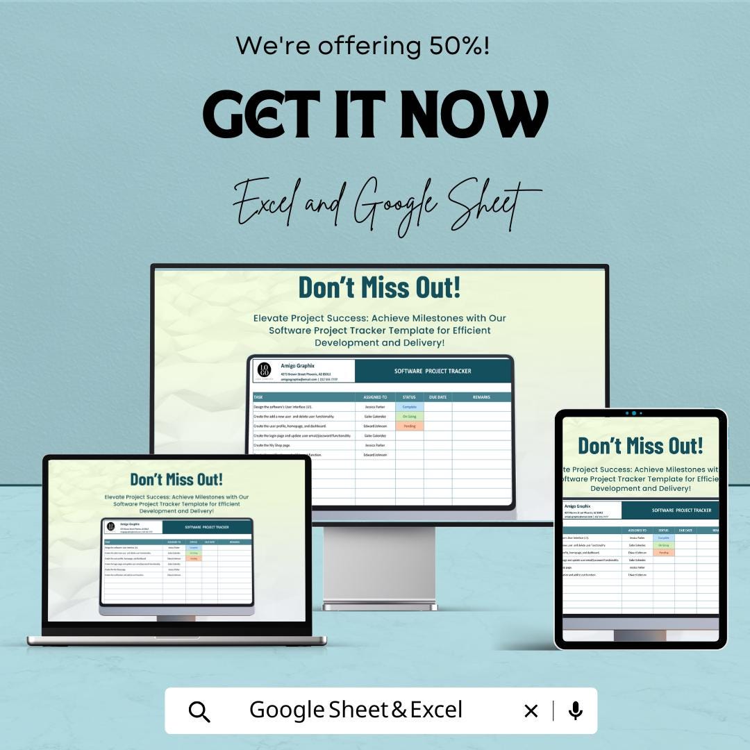 Software Project Tracker Sheet – Editable Google Sheet and Excel | Task Management Dashboard | Project Milestone & Bug Tracker