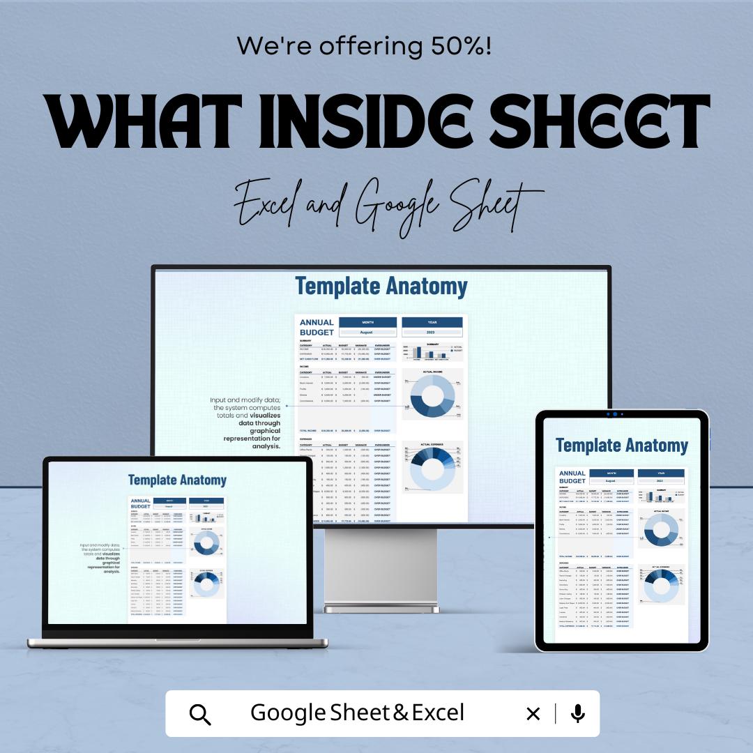 Annual Budget Template | Yearly Budget Planner Spreadsheet | Personal and Business Budget | Excel & Google Sheets