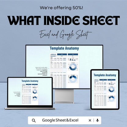 Annual Budget Template | Yearly Budget Planner Spreadsheet | Personal and Business Budget | Excel & Google Sheets