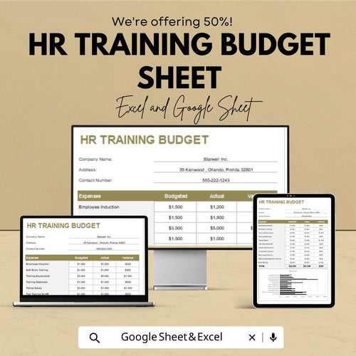 HR Training Budget Sheet for Excel & Google Sheets | Budget Tracking, Employee Training Expenses, HR Budget Template