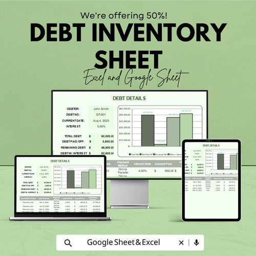 Debt Inventory Sheet | Excel and Google Sheets Template for Debt Management | Debt Tracking & Payment Planner | Financial Freedom |