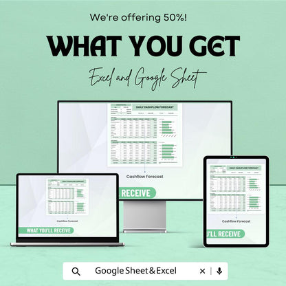 Daily Cashflow Forecast Template, Cash Flow Spreadsheet, Daily Finance Tracker, Business Cash Planner, Short Term Forecast