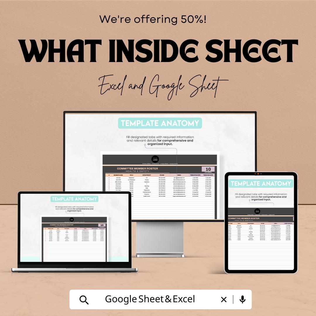 Health & Safety Committee Member Roster Template | Excel and Google Sheets | Safety Committee List | HSE Committee Tracker