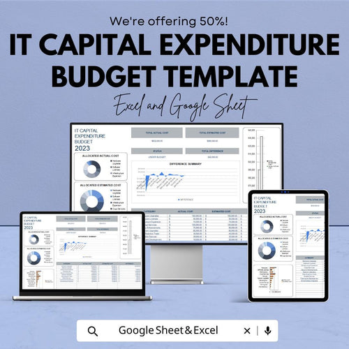IT Capital Expenditure Budget Template | CapEx Budget Tracker | IT Budget Spreadsheet | Excel & Google Sheets Dashboard