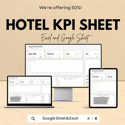 Hotel KPI Dashboard | Excel and Google Sheets | Hotel Performance Tracking | Revenue, Occupancy & Expense Analysis | Hotel Management
