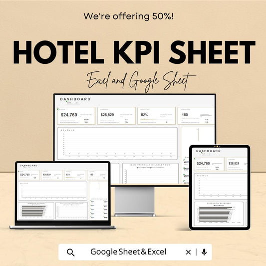Hotel KPI Dashboard | Excel and Google Sheets | Hotel Performance Tracking | Revenue, Occupancy & Expense Analysis | Hotel Management