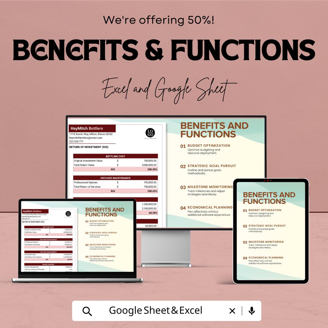 Simple ROI Template | Return on Investment Calculator | Business Finance Tracker | Profit Analysis Spreadsheet | Financial Planner
