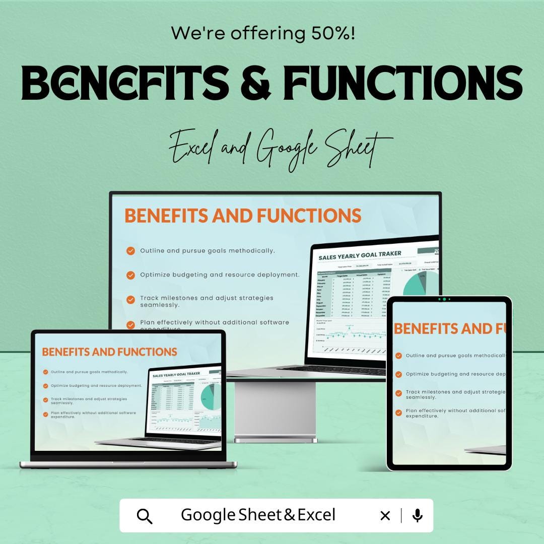 Sales Yearly Goal Tracker Template | Excel and Google Sheets | Annual Sales Dashboard | Business Revenue Goal Planner | Income Tracker