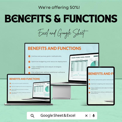 Sales Yearly Goal Tracker Template | Excel and Google Sheets | Annual Sales Dashboard | Business Revenue Goal Planner | Income Tracker