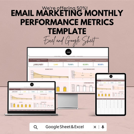 Email Marketing Monthly Performance Metrics Template | Email KPI Dashboard | Email Analytics Tracker | Google Sheets and Excel Template