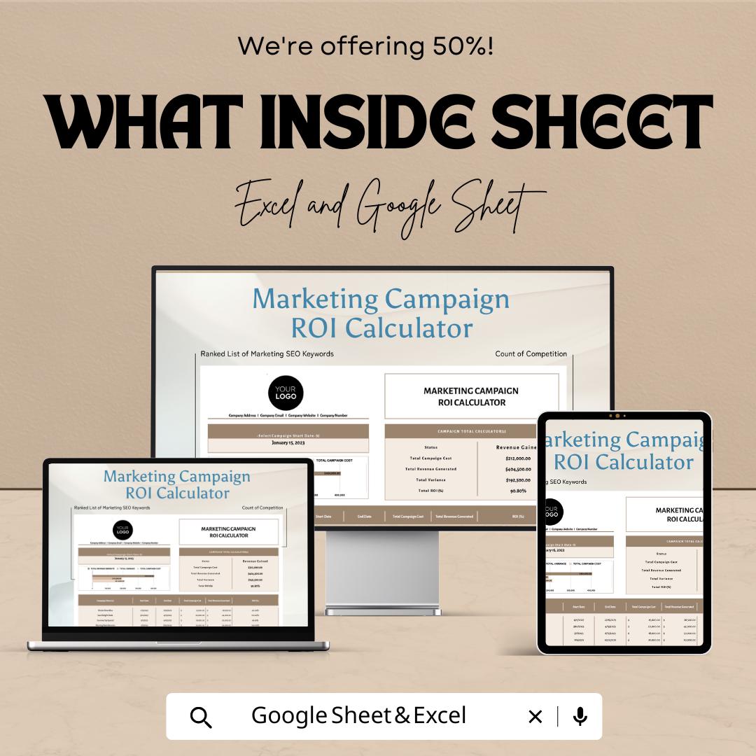 Marketing Campaign ROI Calculator Template | Marketing ROI Tracker | Campaign Analysis Spreadsheet | Marketing KPI Tracker