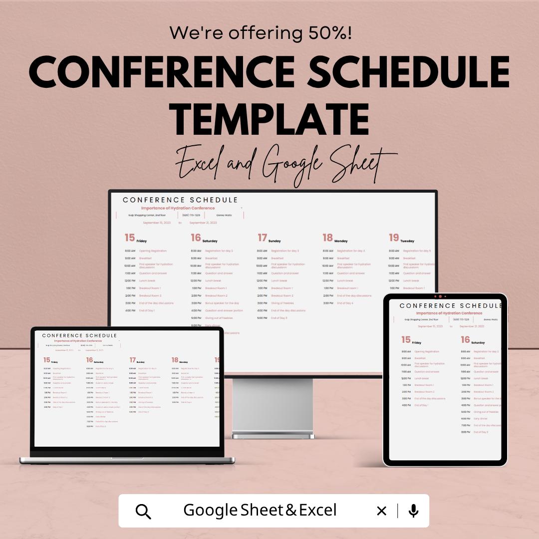 Conference Schedule Template | Event Planner Spreadsheet | Conference Agenda Planner | Event Schedule Template