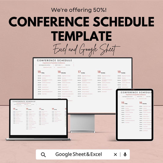 Conference Schedule Template | Event Planner Spreadsheet | Conference Agenda Planner | Event Schedule Template