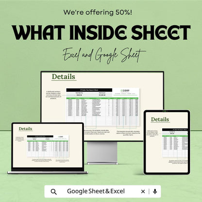 IT Sales Tax Report Template Excel | Sales Tax Tracker Spreadsheet | Invoice Tax Calculator | Business Tax Log Sheet | Google Sheets