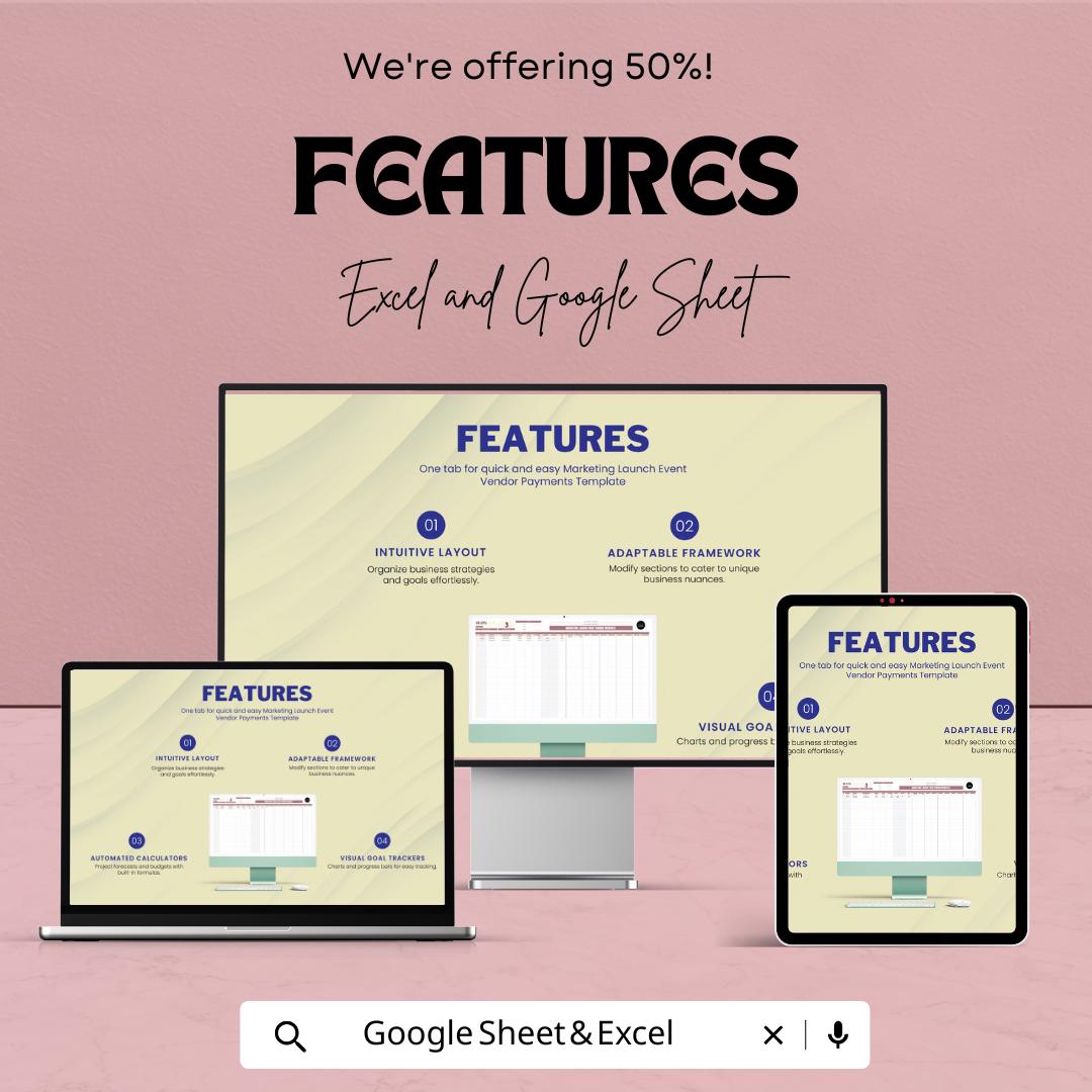 Marketing Launch Event Vendor Payments Template | Vendor Payment Tracker | Event Budget Tracker | Vendor Management Log
