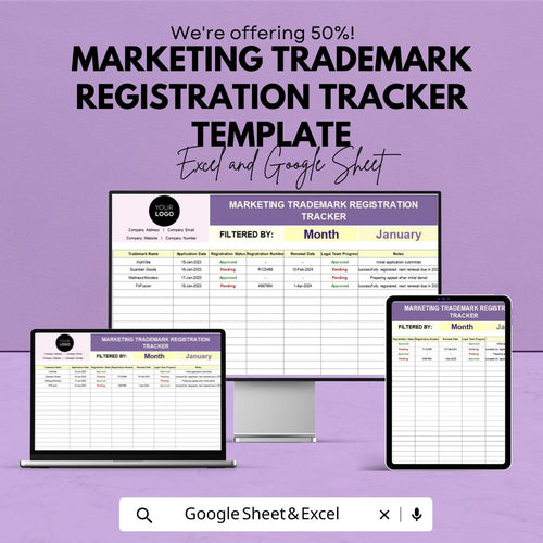 Marketing Trademark Registration Tracker Template | Trademark Tracking Sheet | Brand Protection Tool | Excel & Google Sheets