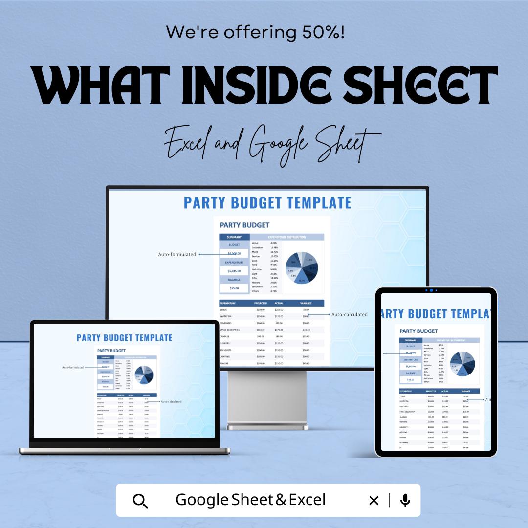 Party Budget Template | Event Budget Planner | Birthday Party Budget | Wedding Party Budget | Excel & Google Sheets Spreadsheet