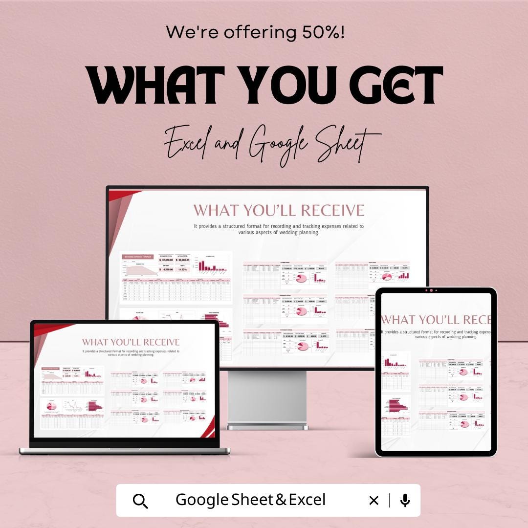 Wedding Expense Tracker Template | Wedding Budget Planner Excel | Bridal Budget Spreadsheet |  Editable Wedding Budget