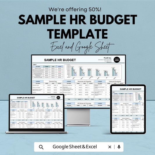 Sample HR Budget Template | Human Resources Budget Planner | HR Cost Tracking Spreadsheet | Excel & Google Sheets | HR Financial Planning
