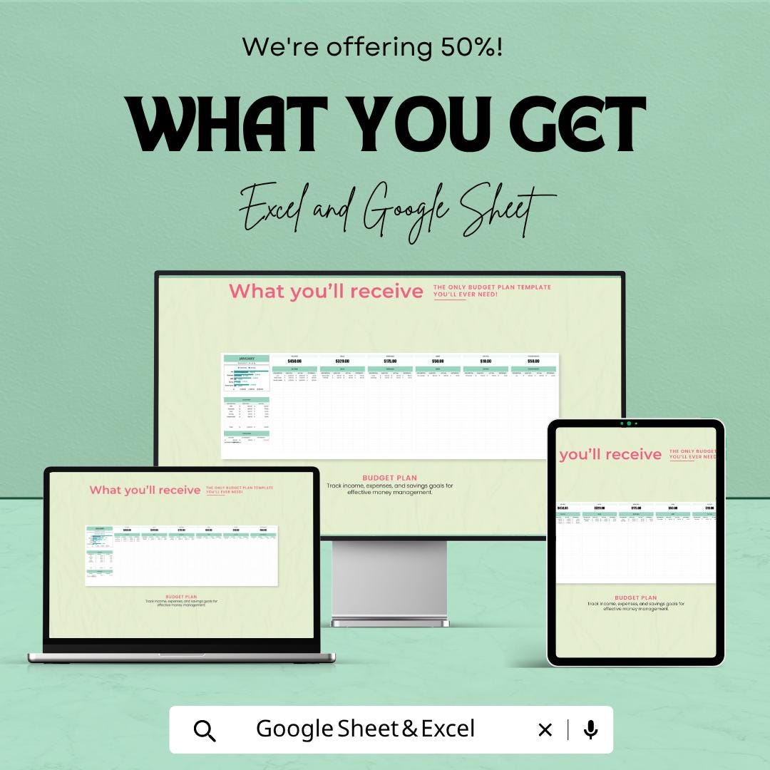Budget Plan Template | Monthly Budget Spreadsheet | Expense Tracker | Financial Planner | Excel & Google Sheets | Money Management Sheet