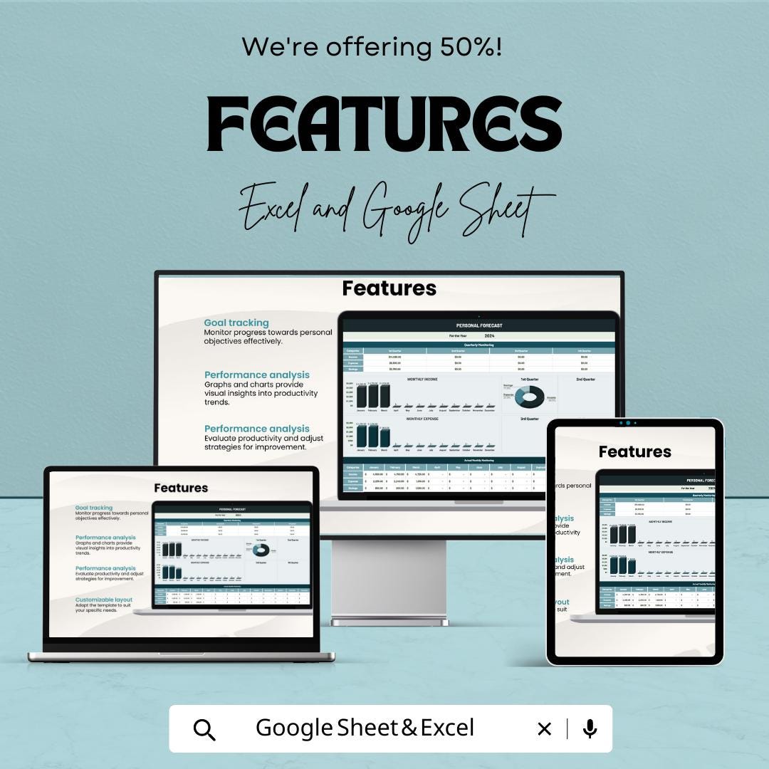 Personal Forecast Template | Personal Planning Spreadsheet | Goal and Expense Tracker | Excel & Google Sheets