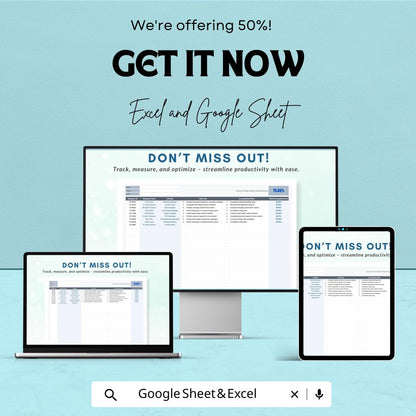 Productivity Workbook Sheet - Track Daily Tasks and Goals | Excel & Google Sheet | Improve Work Efficiency | Daily Performance Tracker