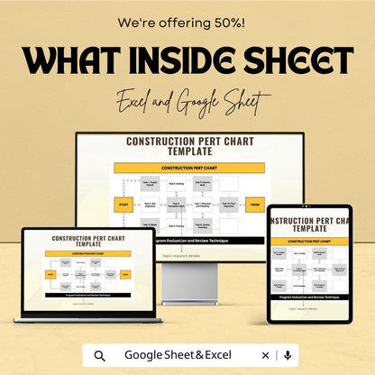 Construction PERT Chart Template | Project Management Spreadsheet | Construction Planning Tool | Excel & Google Sheets |
