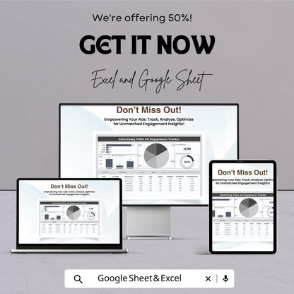 Advertising Video Ad Engagement Tracker Template | Video Ad Metrics Dashboard | Engagement Analytics Spreadsheet | Ad Performance Tracker