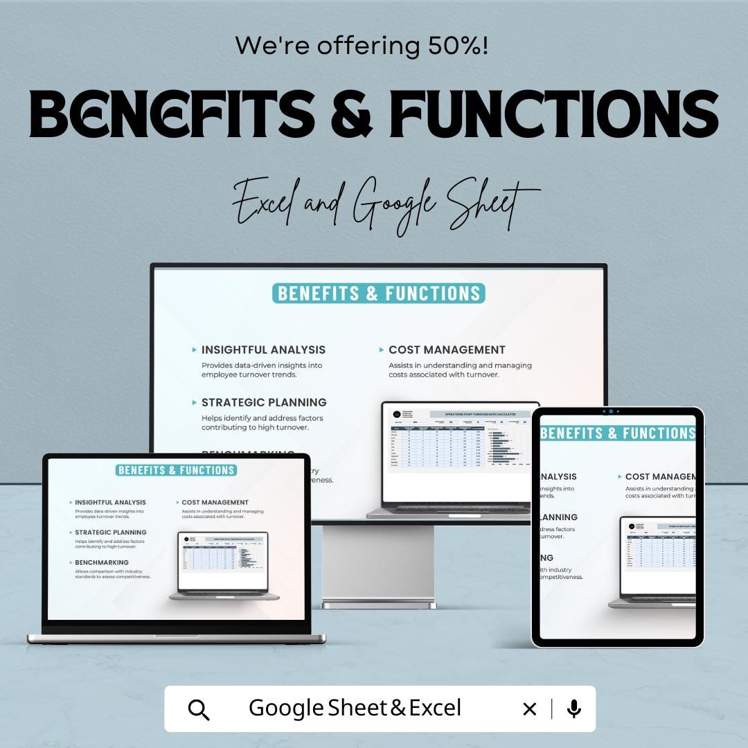 Operations Staff Turnover Rate Calculator Sheet | Employee Turnover Tracker | Excel & Google Sheets Template