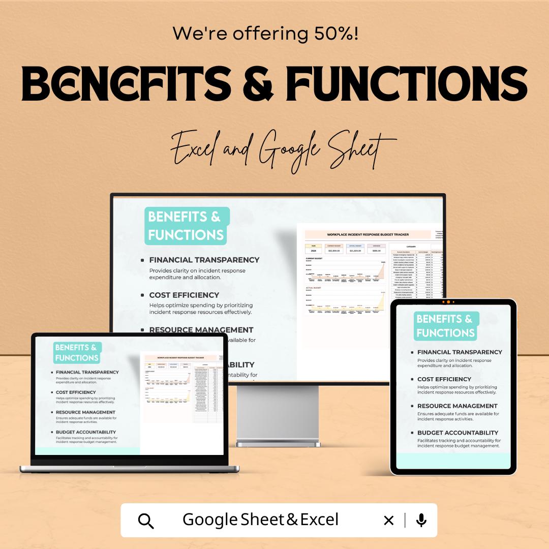 Workplace Incident Response Budget Tracker | Excel and Google Sheets | Incident Expense Log | Company Budget Planner Template