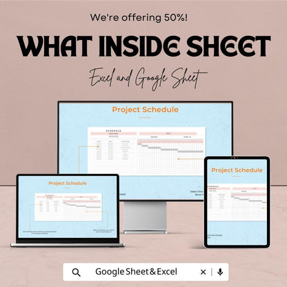 Project Schedule Template | Excel and Google Sheets Project Timeline Planner | Task & Deadline Tracker | Project Management Spreadsheet