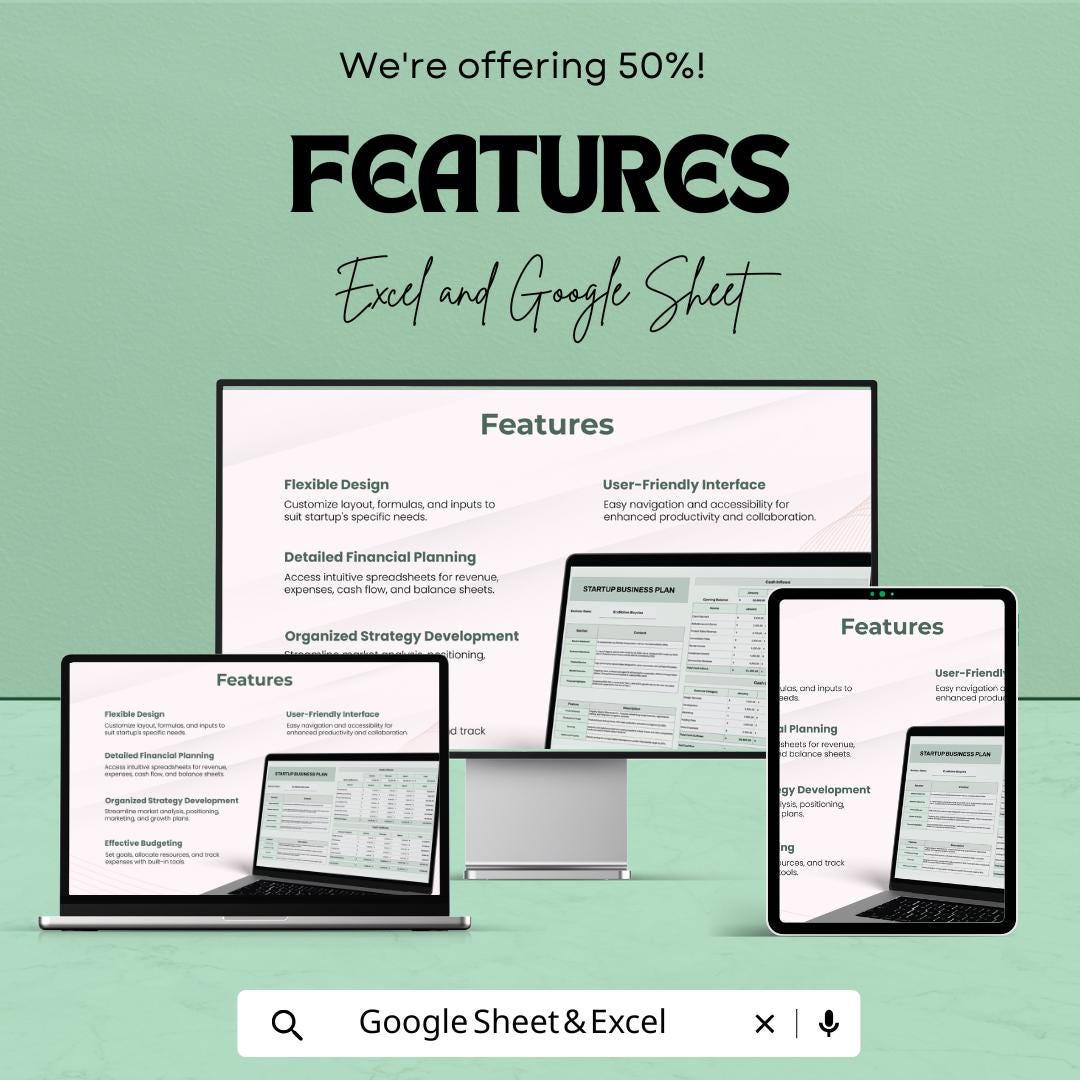Startup Business Plan Sheet | Google Sheets | Financial Planning & Strategy Template for Entrepreneurs | Cash Flow and Expense Tracker