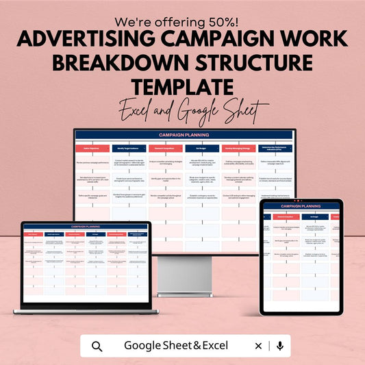 Advertising Campaign Work Breakdown Structure Template | Marketing Campaign Planner | Campaign Planning Sheet | Marketing Strategy Planner