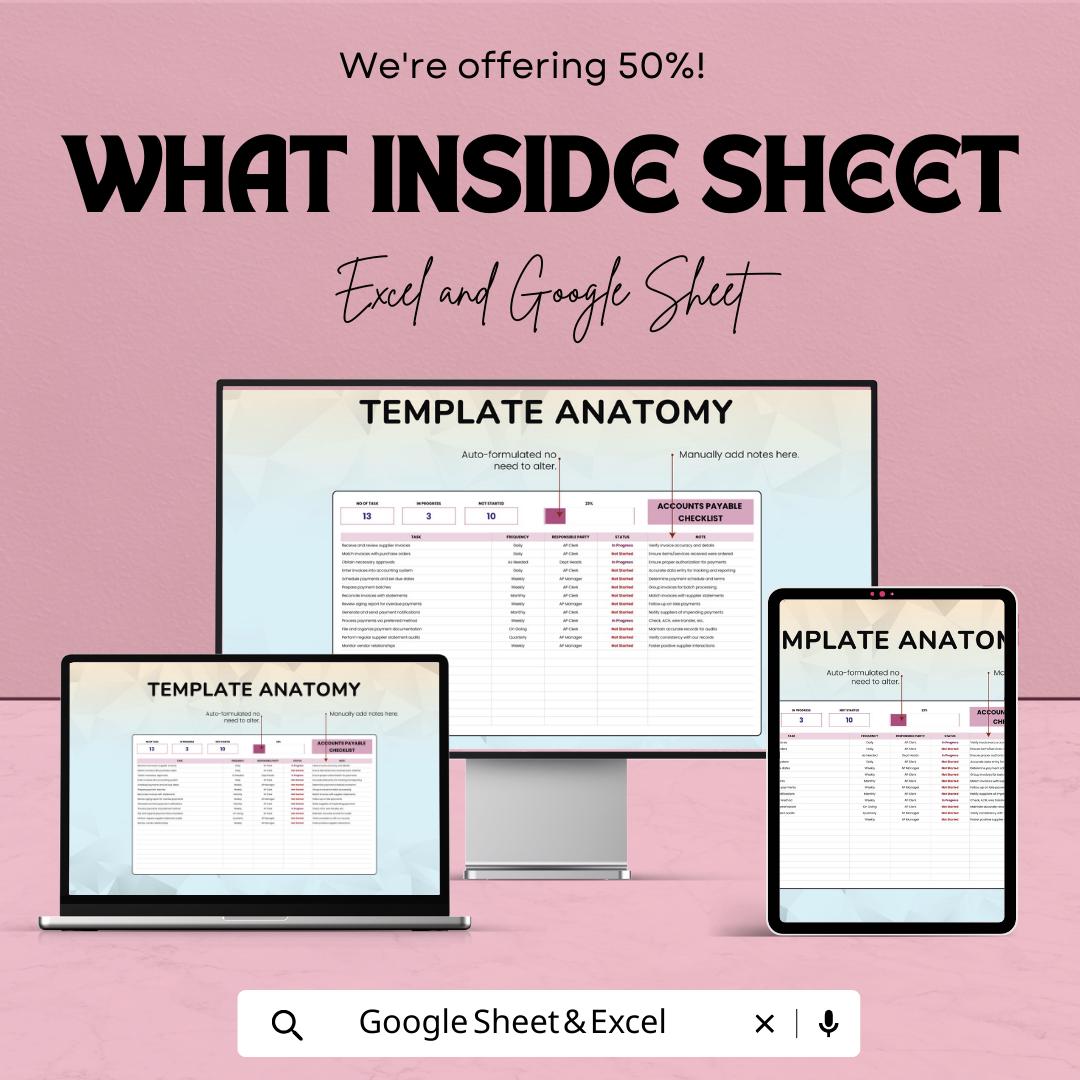 Accounts Payable Checklist Template | AP Task Management Spreadsheet | Payment Tracking Checklist | Excel & Google Sheets