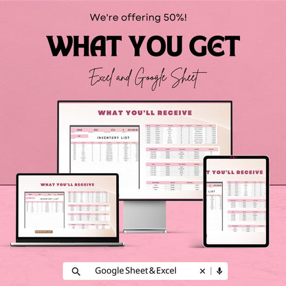Inventory List Template | Excel & Google Sheets | Stock Management Tracker | Product Inventory Log | Business Organizer Spreadsheet
