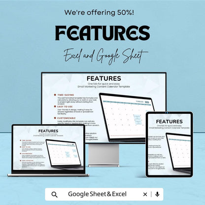 Email Marketing Content Calendar Sheet - Excel and Google Sheet Template for Email Campaign Scheduling & Tracking - Marketing Planner