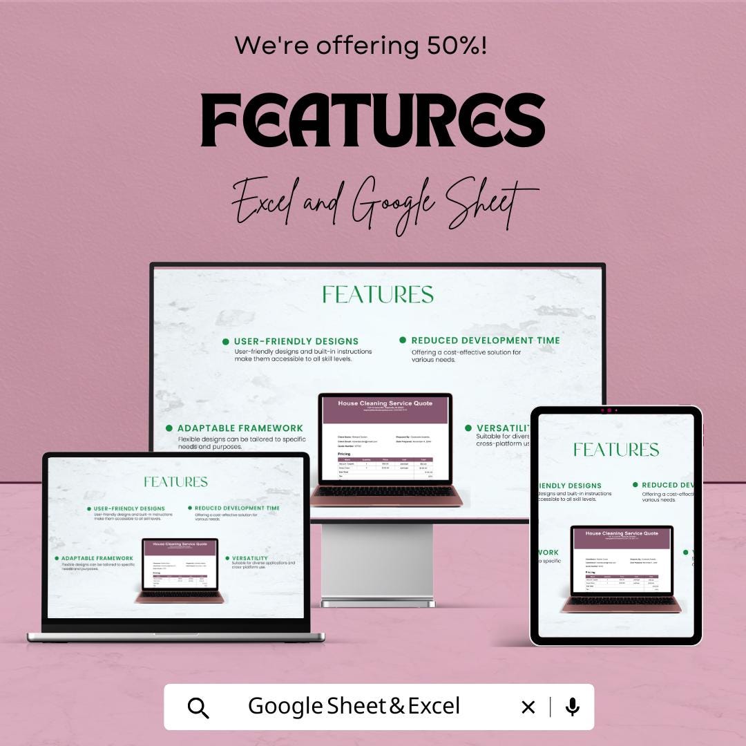Cleaning Service Quotation Sheet Template | Excel & Google Sheets | House Cleaning Quote Form | Service Estimate Template | Digital Download
